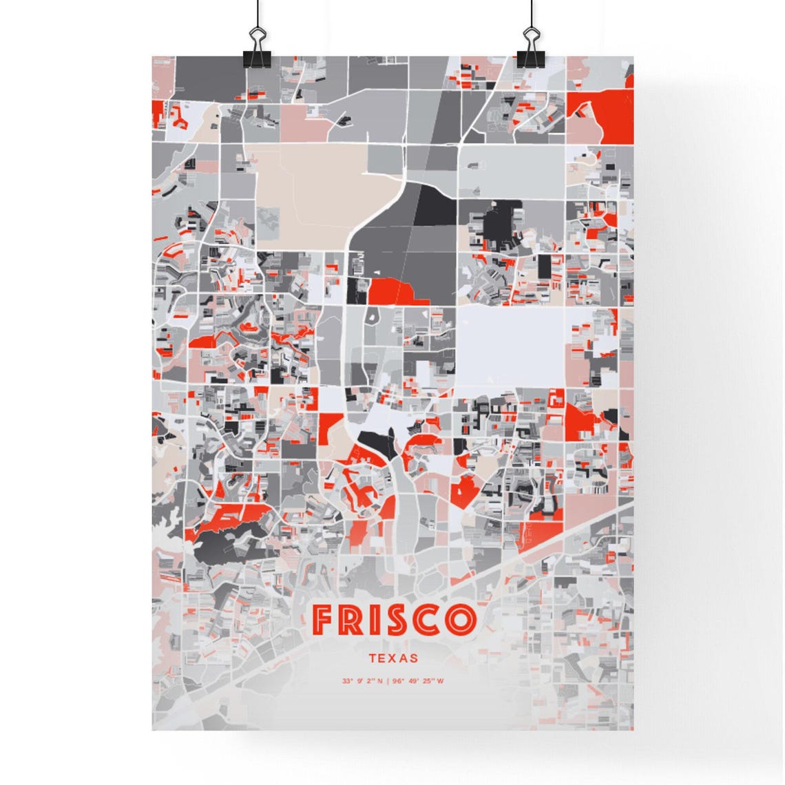 Frisco Texas Expressive Red Abstract Modern City Map Art Poster - Image 3