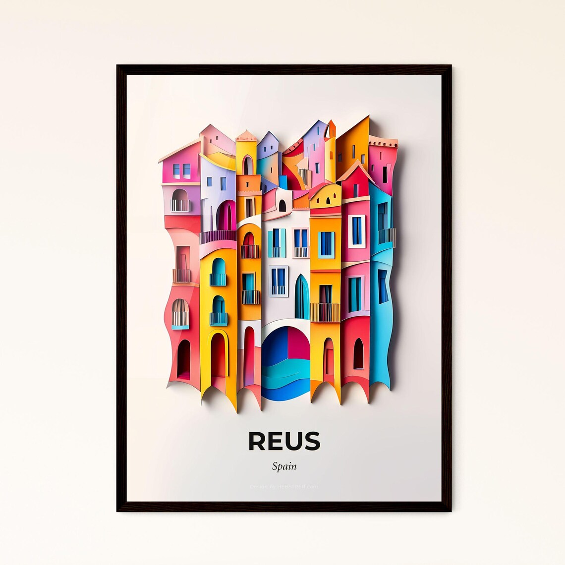 Reus Spain Colorful Paper Cut Mediterranean Houses Travel Poster