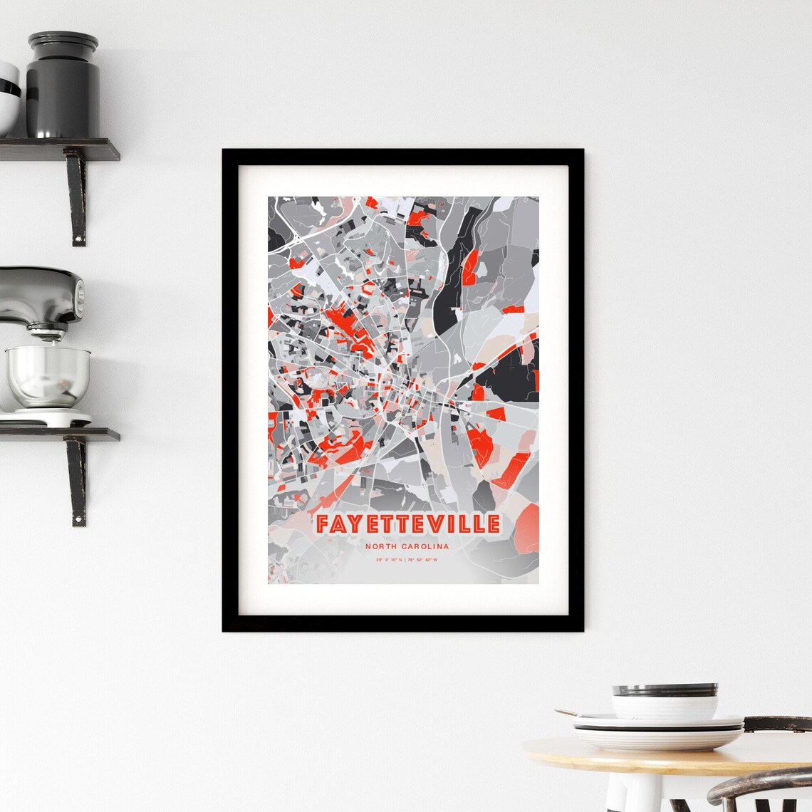 Fayetteville North Carolina Modern Red Expressive City Map Poster - Image 2