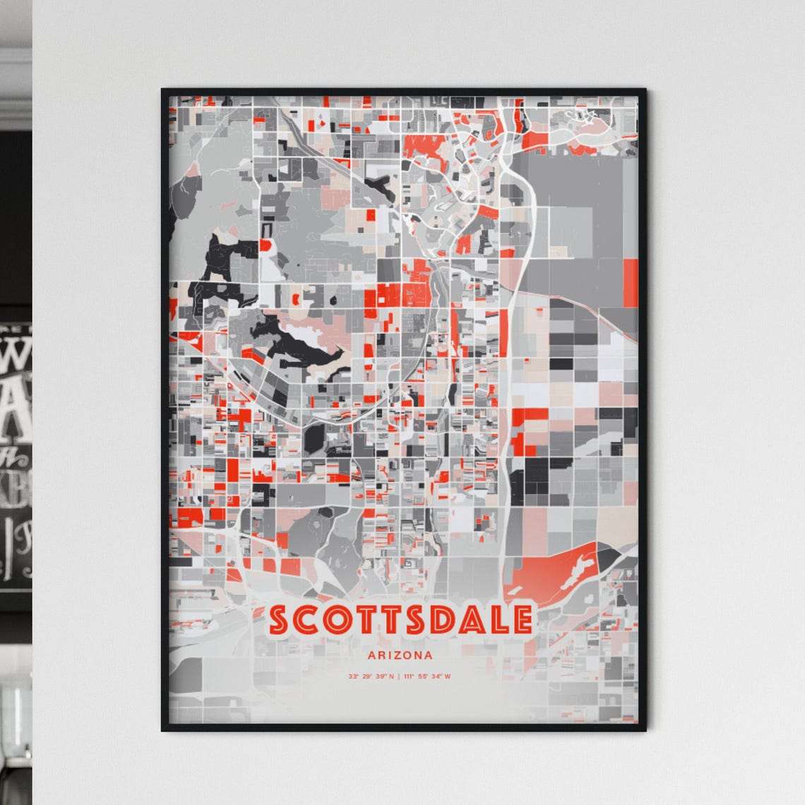 Scottsdale Arizona Expressive Red Bold Modern City Map Art Poster