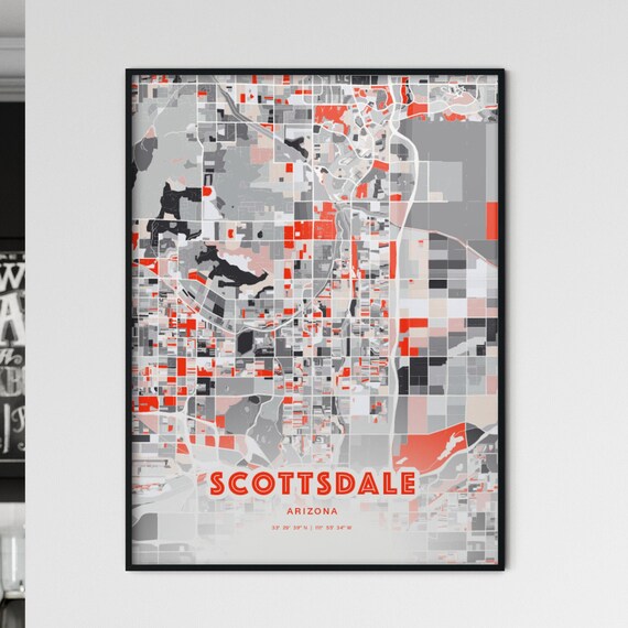 Scottsdale Arizona Expressive Red Bold Modern City Map Art Poster