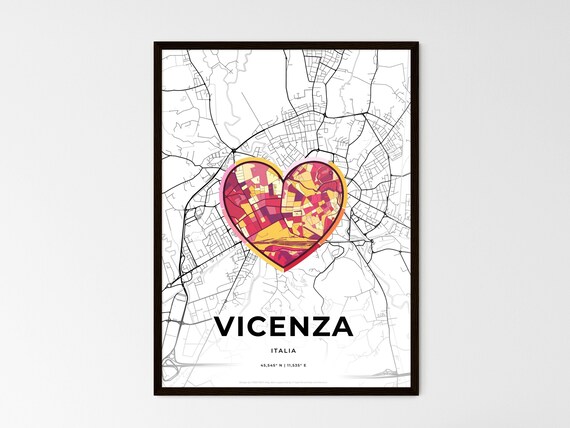 Vicenza Italy Minimalist Line Art Heart Shaped City Map Poster