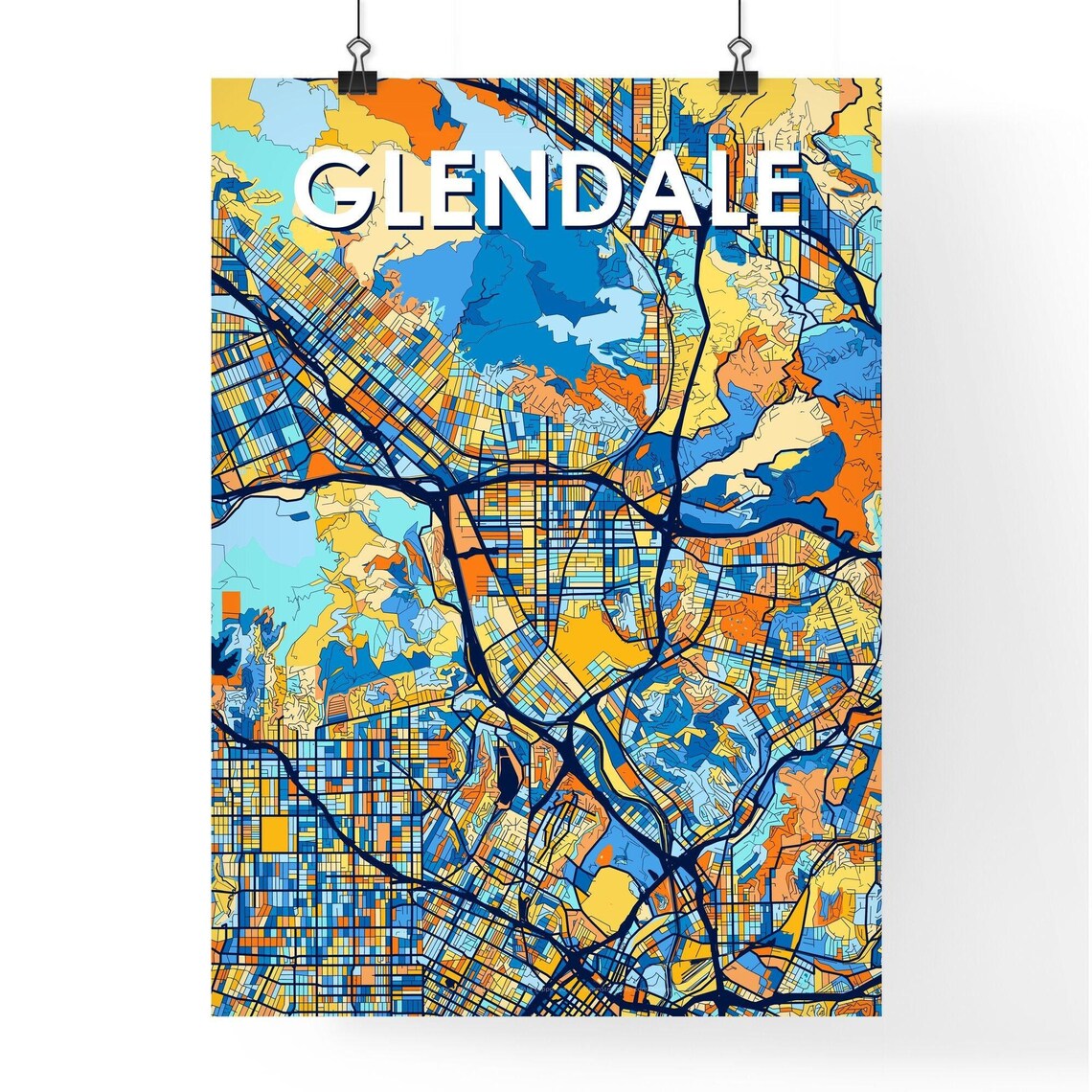 Glendale California Colorful Vibrant City Street Map Art Poster - Image 4