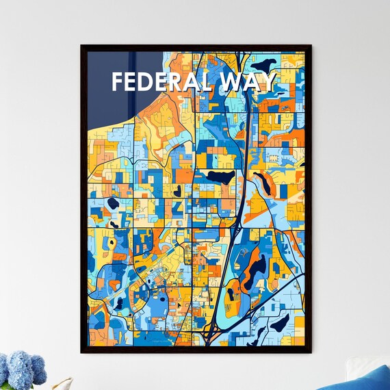 Federal Way Washington Colorful Modern City Street Map Travel Decor Poster