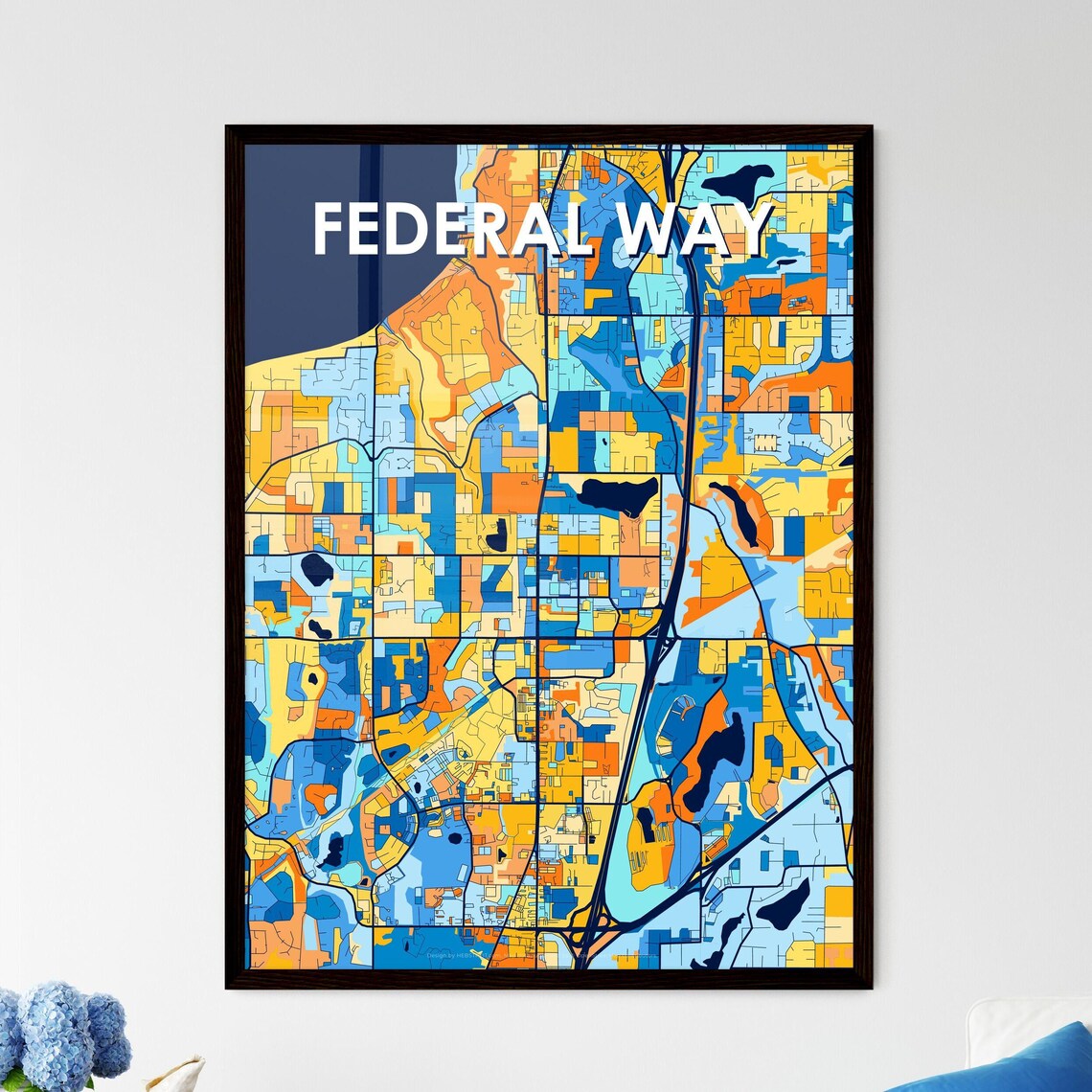 Federal Way Washington Colorful Modern City Street Map Travel Decor Poster