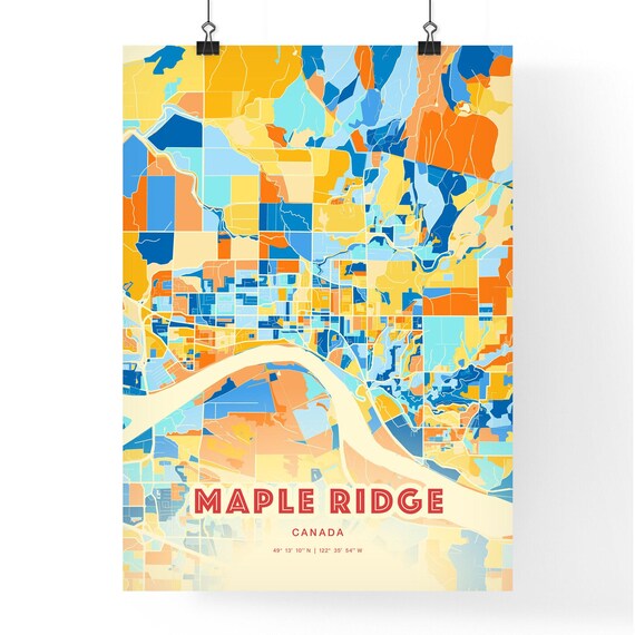 Maple Ridge Canada Blue Orange City Map Art Home Decor Poster