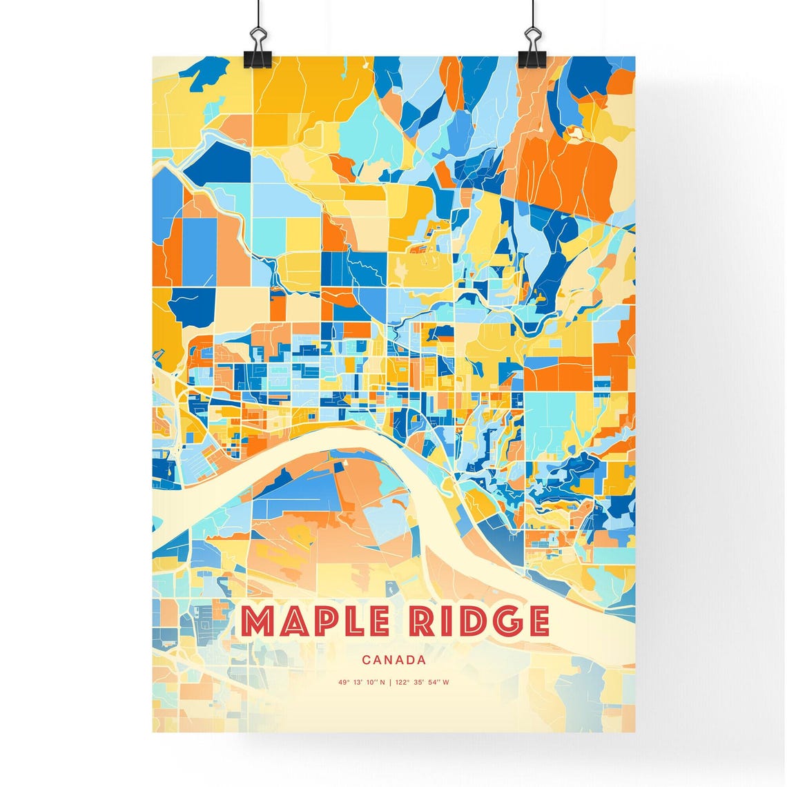 Maple Ridge Canada Blue Orange City Map Art Home Decor Poster