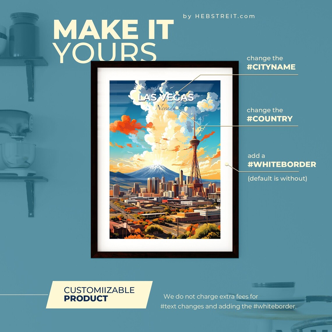 Las Vegas Nevada Strip Tower Skyline Mountain Sunset Travel Poster - Image 2