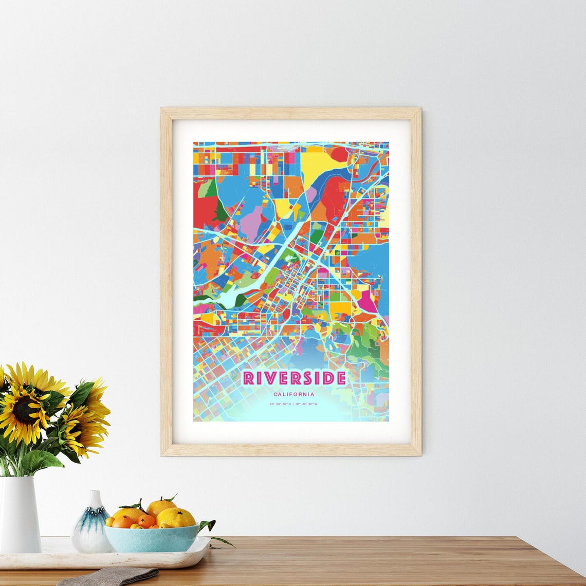 Riverside California Crazy Colorful Mosaic City Map Art Poster - Image 2