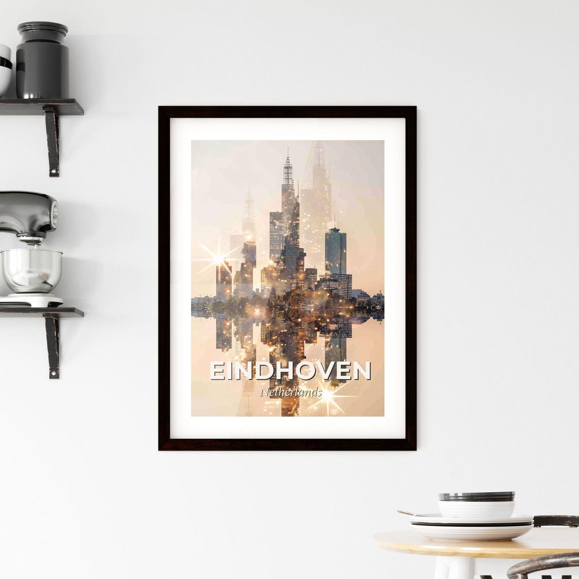 Eindhoven Netherlands Modern Towers Mirrored Golden Skyline Poster - Image 2