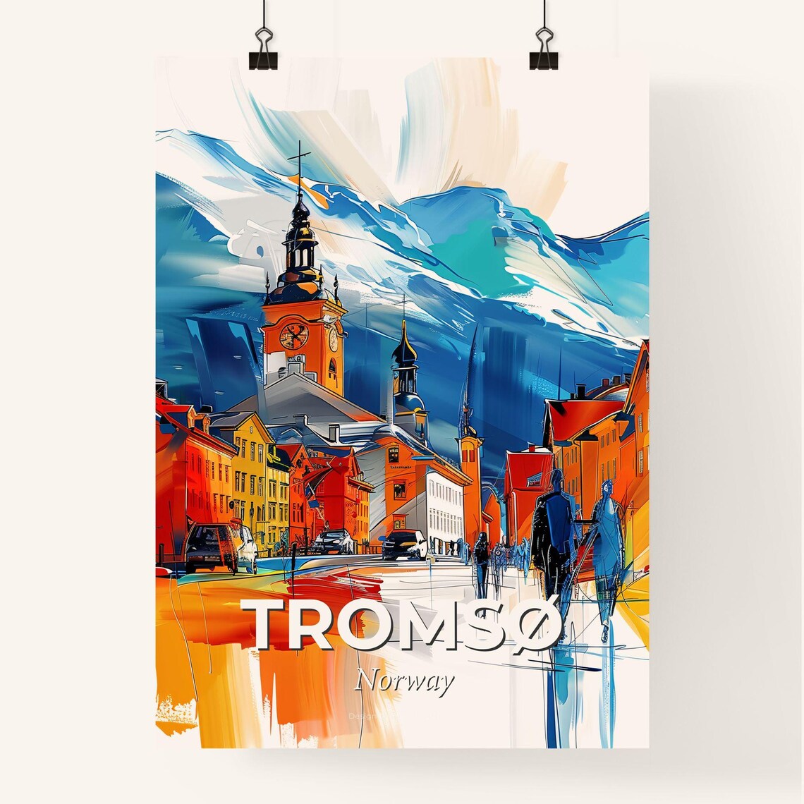 Tromso Norway Colorful Abstract Church Mountain Town Art Poster - Image 4