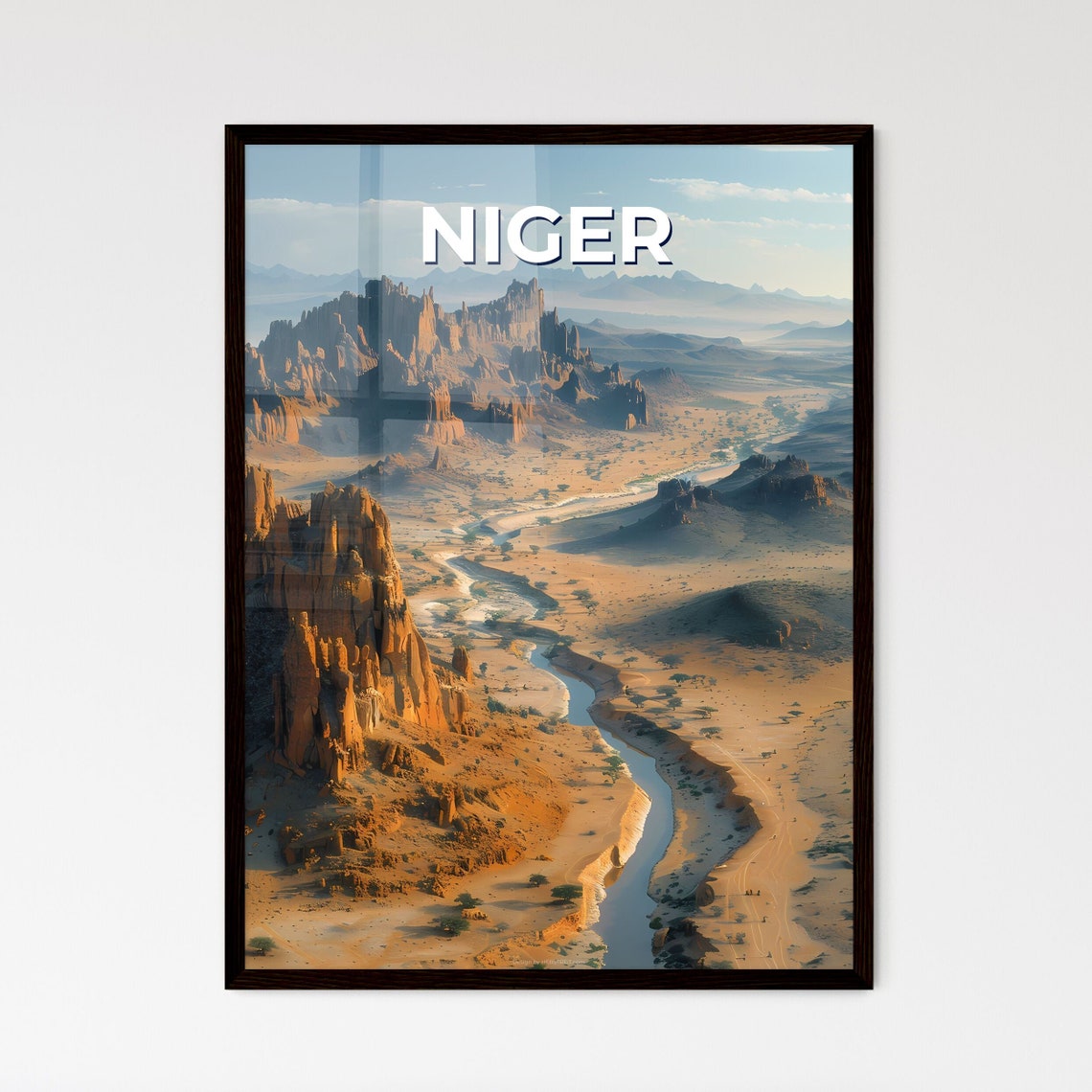 Niger Desert Rock Formations Winding River Sahara Travel Poster