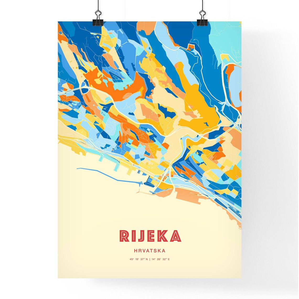 Rijeka Croatia Colorful Blue Orange Adriatic City Map Art Print - Image 3