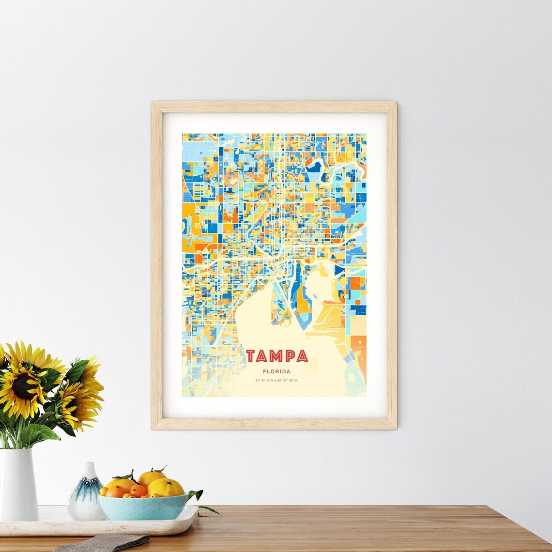Tampa Florida Colorful Blue and Orange City Street Map Poster - Image 2