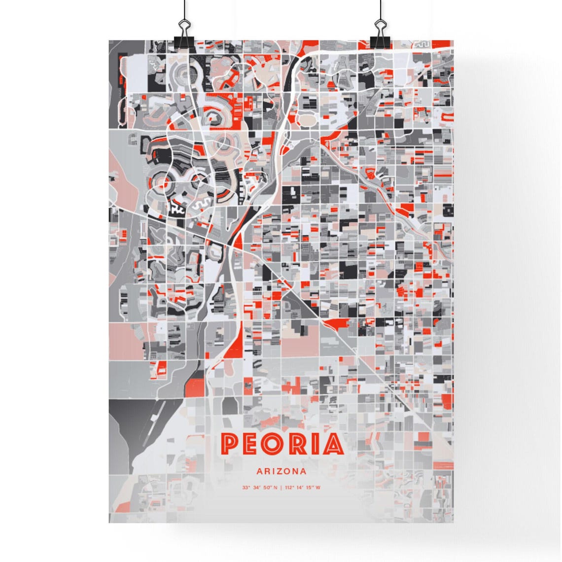 Peoria Arizona Expressive Red Abstract Modern City Map Art Poster - Image 3