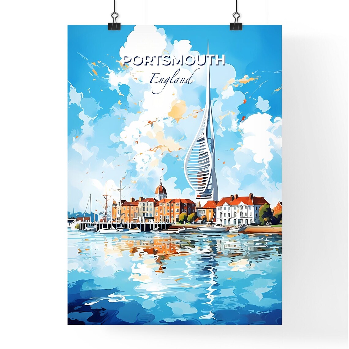 Portsmouth England Spinnaker Tower Harbor Watercolor Art Poster - Image 4