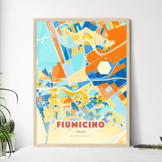 Fiumicino Italy Colorful Modern Street Map City Decor Art Poster