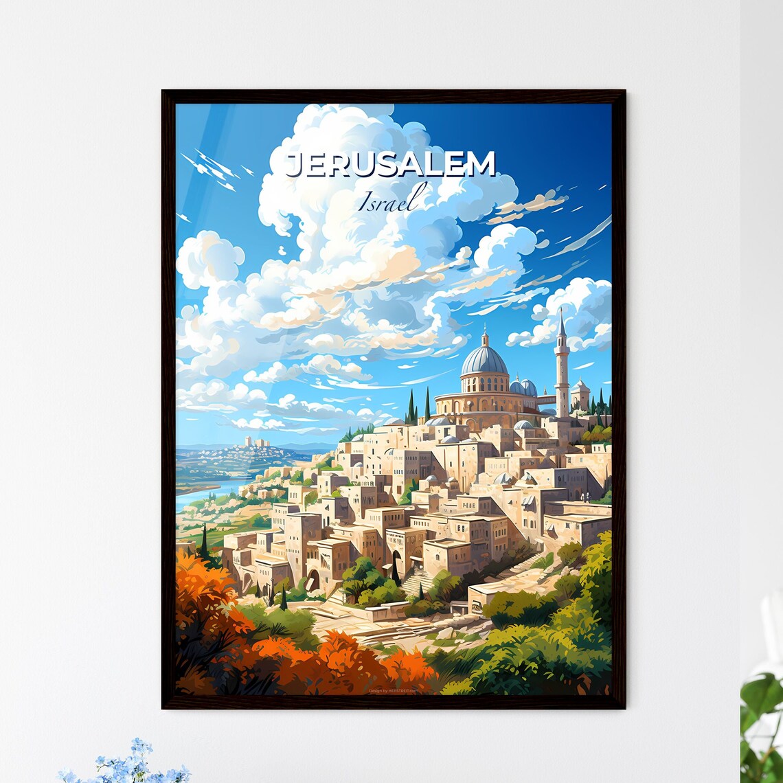 Jerusalem Israel Skyline Old City Dome Hilltop Cityscape Travel Poster