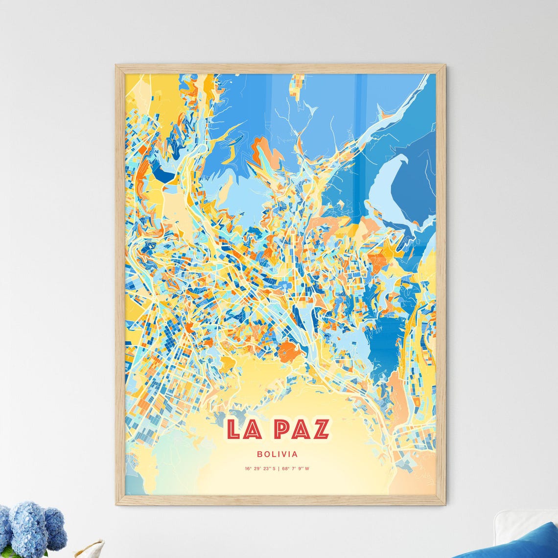 La Paz Bolivia Colorful Blue Orange City Street Map Coordinates Poster