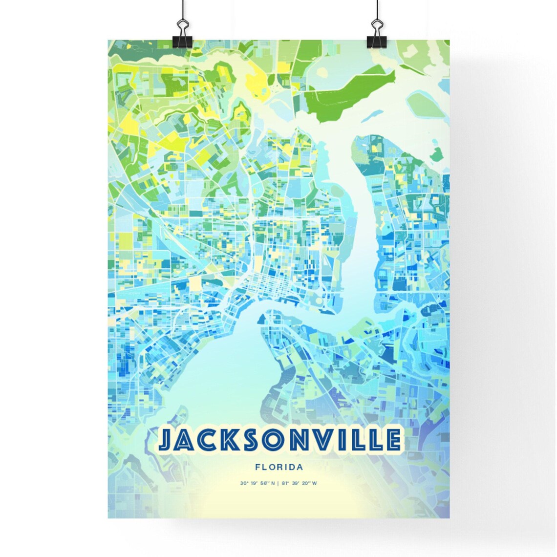 Jacksonville Florida Vibrant Abstract Watercolor City Street Map Poster - Image 3