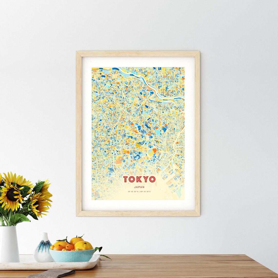 Tokyo Japan Blue Orange Dense Urban Neon Street Map Art Poster - Image 2