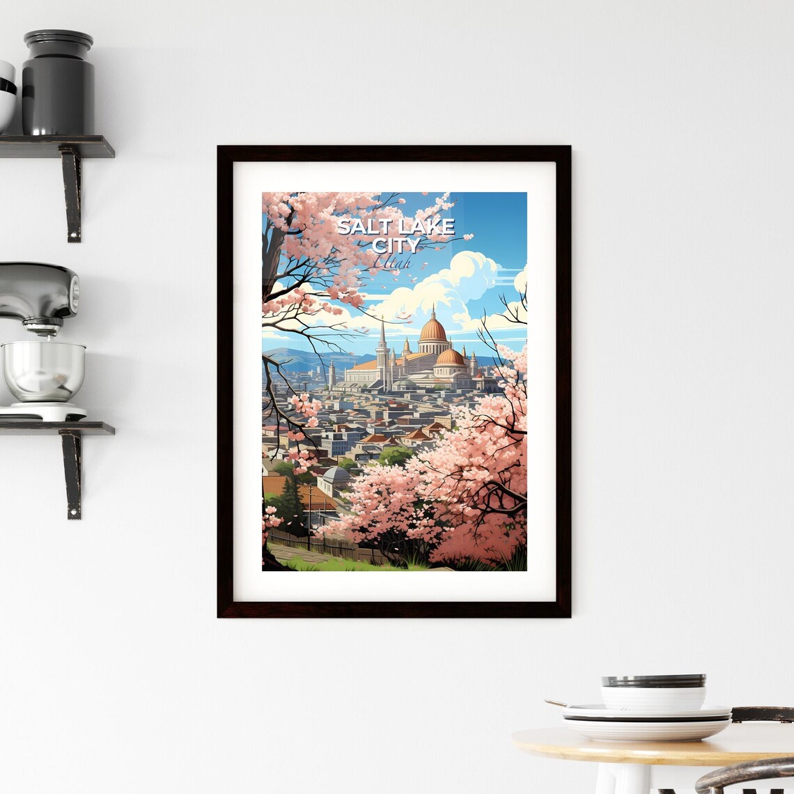 Salt Lake City Utah Cherry Blossom Skyline Spring View Travel Poster - Image 2