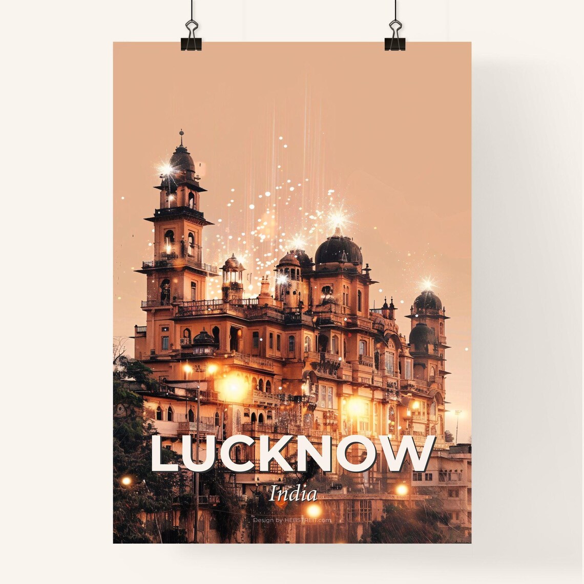 Lucknow India Grand Domes and Minarets Golden Night Art Poster - Image 4