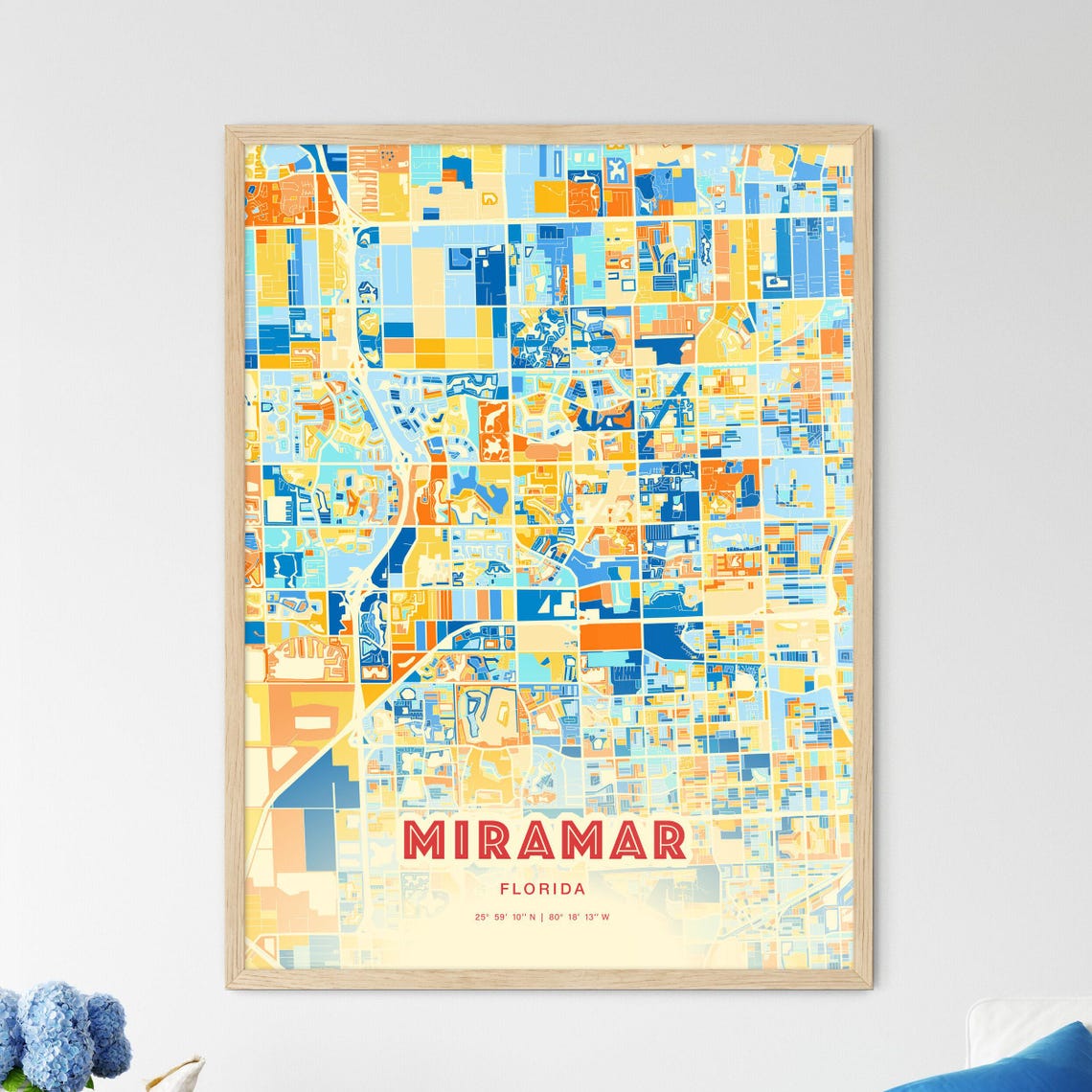 Miramar Florida Vibrant Colorful City Map Art Coordinates Poster