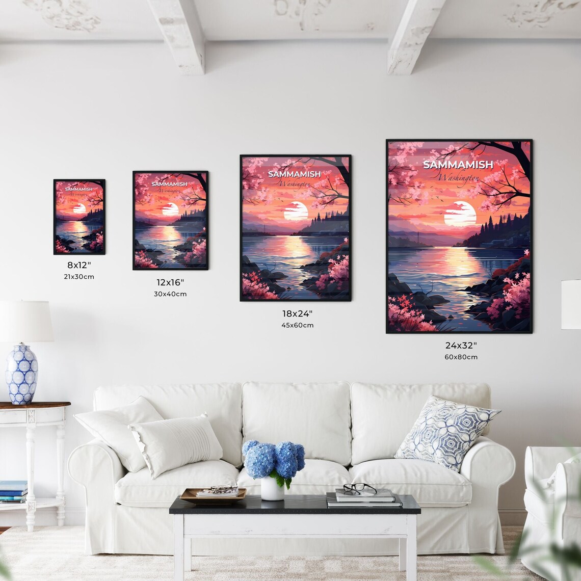 Sammamish Washington Sunset Lake Cherry Blossoms Scenic Poster - Image 3