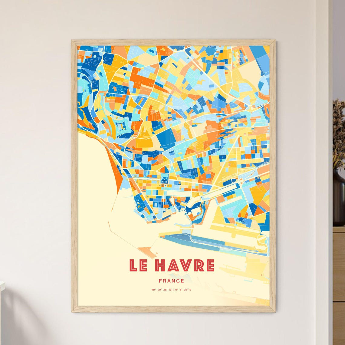 Le Havre France Colorful Normandy Port Map Coordinates Poster