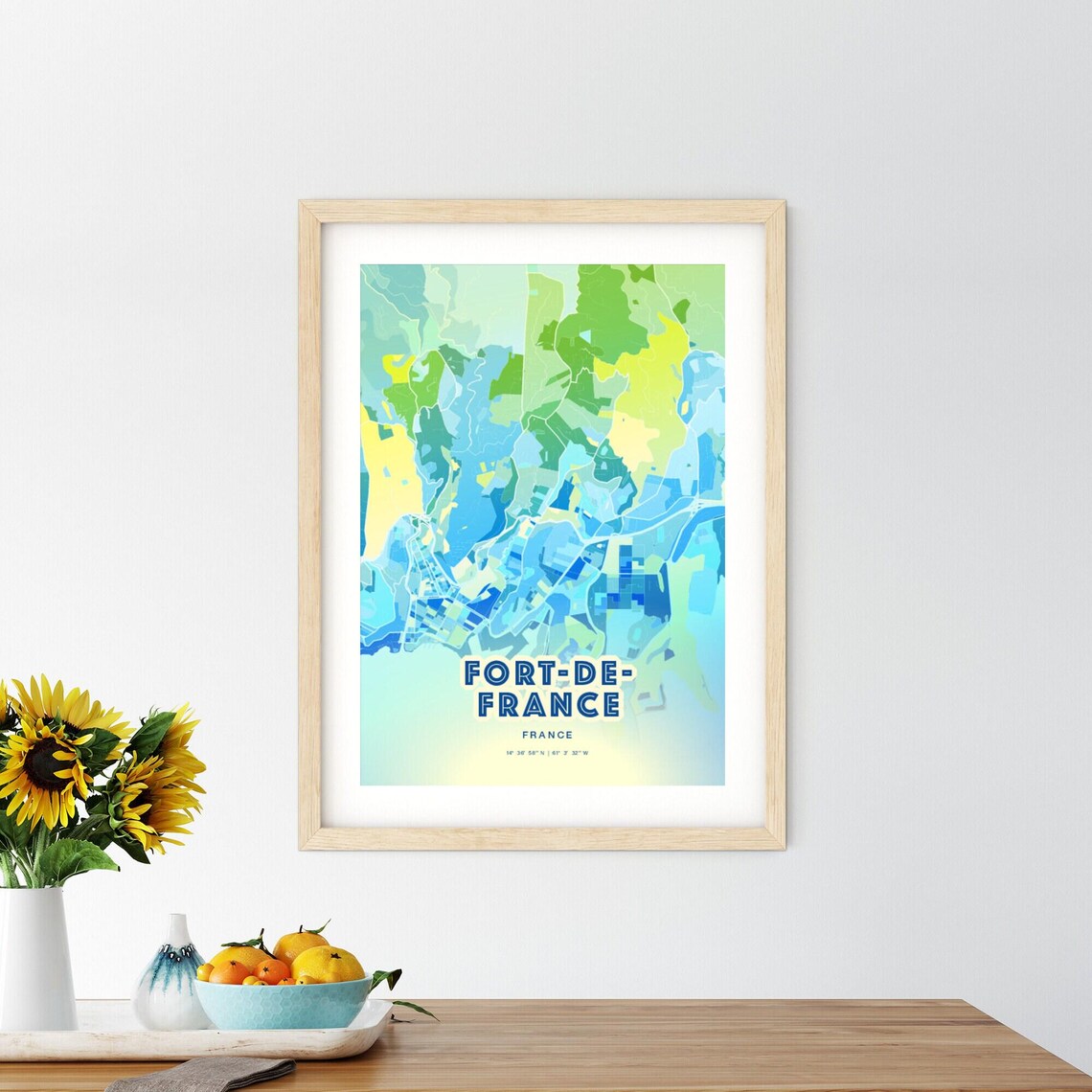 Fort-de-France Custom Blue Green City Map Art Poster Gift Gift - Image 3