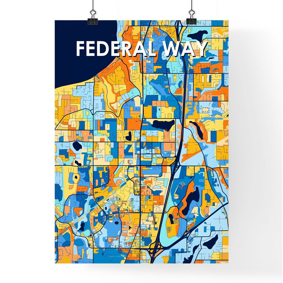 Federal Way Washington Colorful Modern City Street Map Travel Decor Poster - Image 4