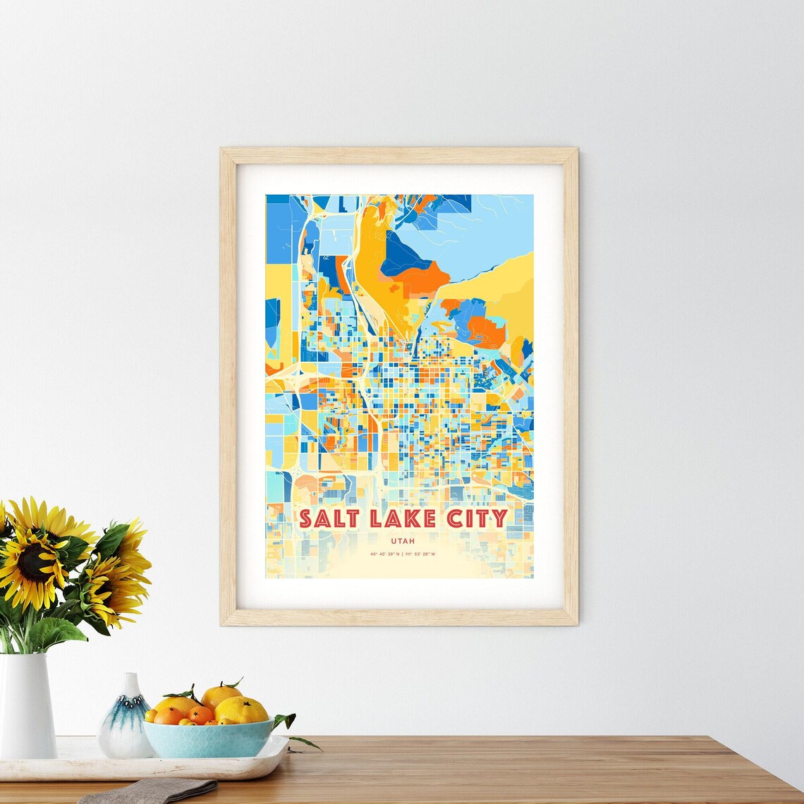 Salt Lake City Utah Blue Orange Modern Map Art Poster for Home - Image 2