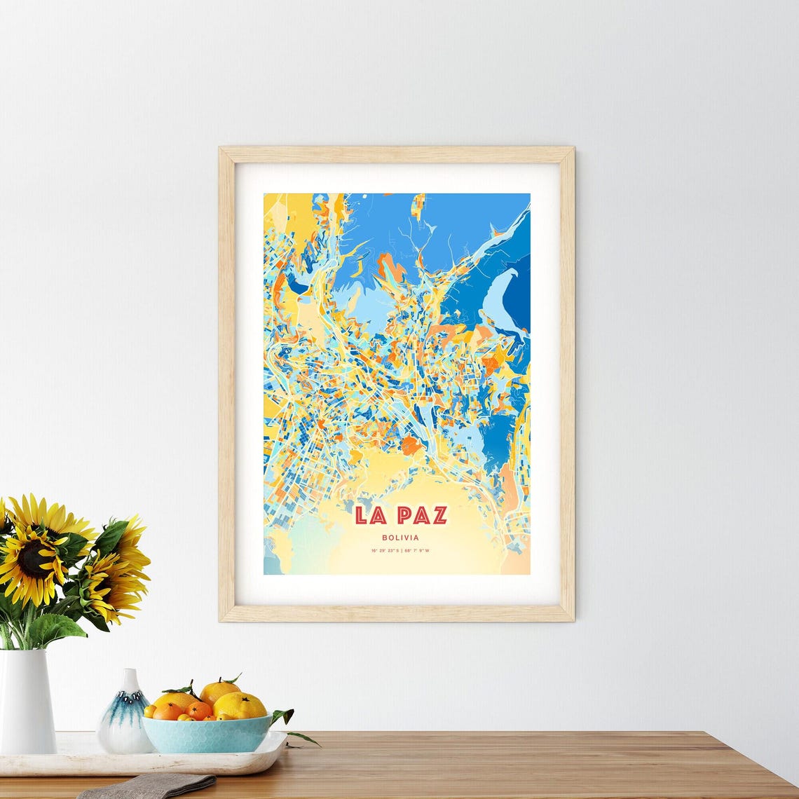 La Paz Bolivia Colorful Blue Orange City Street Map Coordinates Poster - Image 2