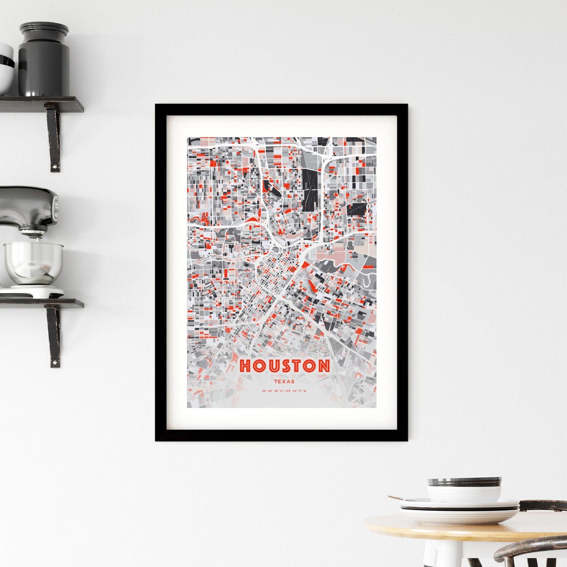 Houston Texas Modern Red Gray Expressive City Map Poster Customizable - Image 2