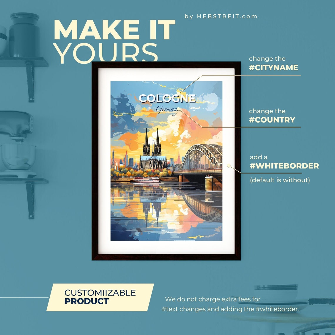 Cologne Germany Cathedral Rhine Bridge Sunset Skyline Poster - Image 2