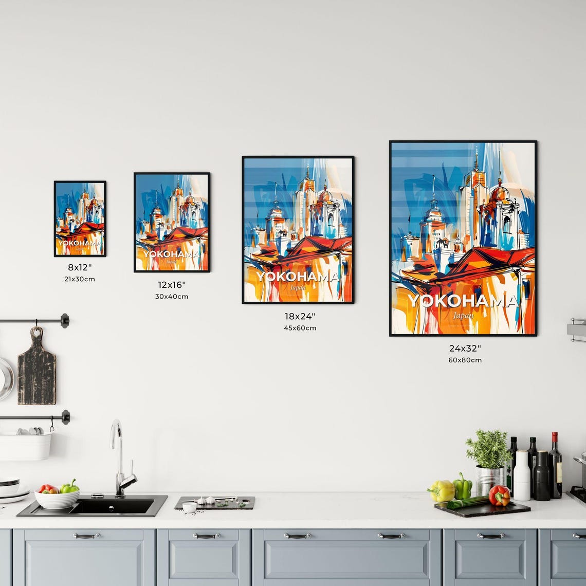 Yokohama Japan Colorful Abstract Towers Pagoda Roofs Art Poster - Image 3