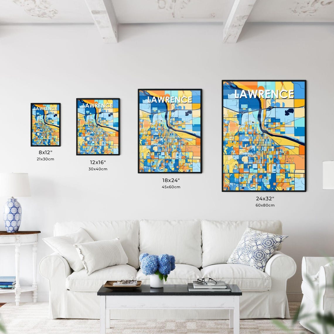 Lawrence Kansas Bold Colorful Vibrant City Street Map Art Poster - Image 3