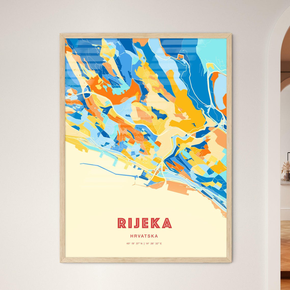 Rijeka Croatia Colorful Blue Orange Adriatic City Map Art Print