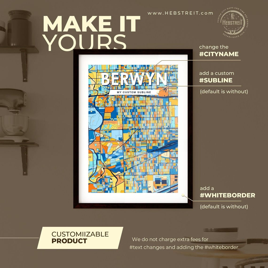 Berwyn Vibrant Geometric Mosaic City Street Map Artwork Poster - Image 2