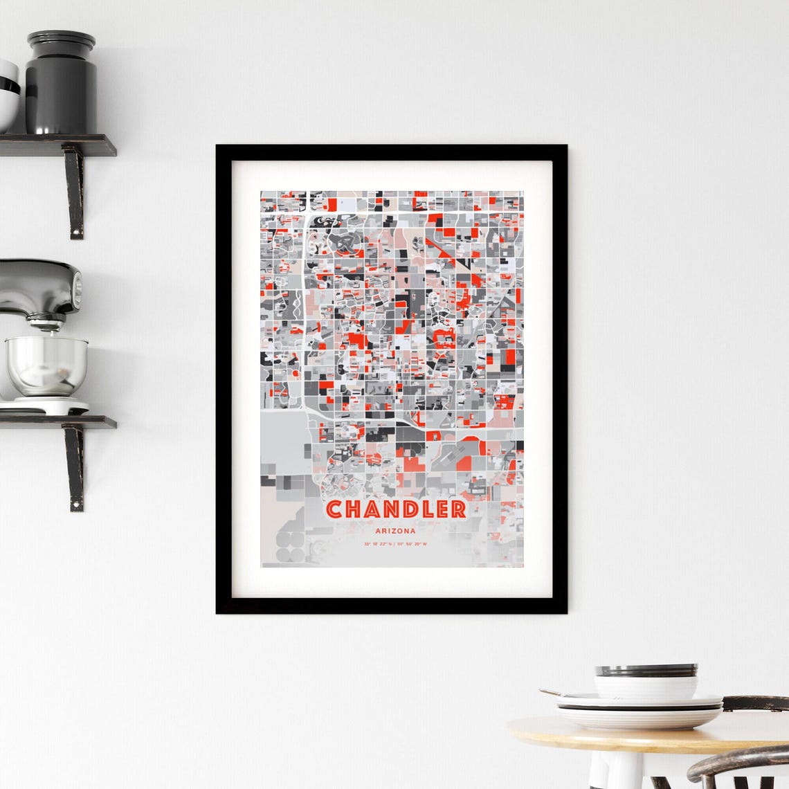 Chandler Arizona Expressive Red Bold Modern City Map Art Poster - Image 2