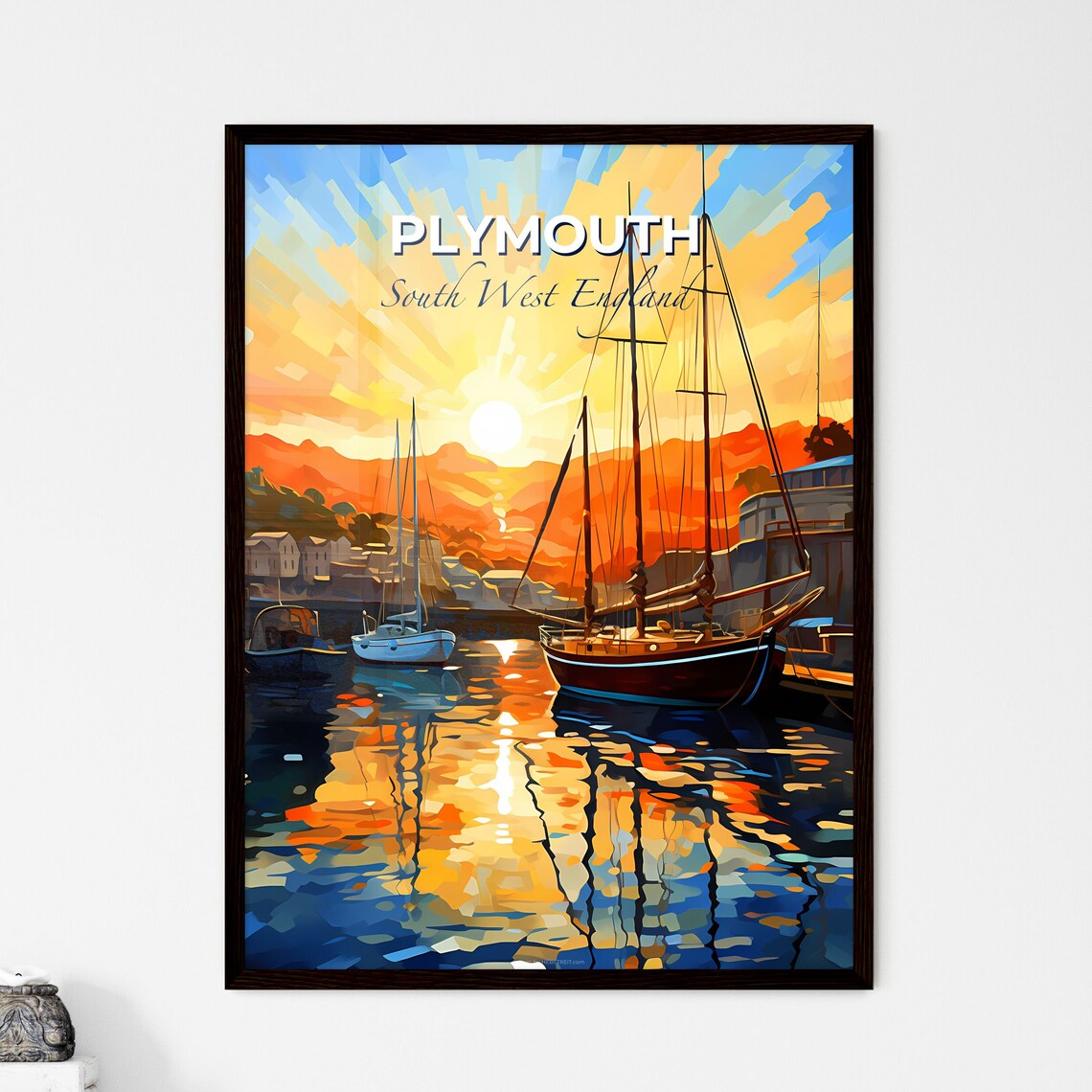 Plymouth South West England Sailboat Harbor Sunset Art Poster