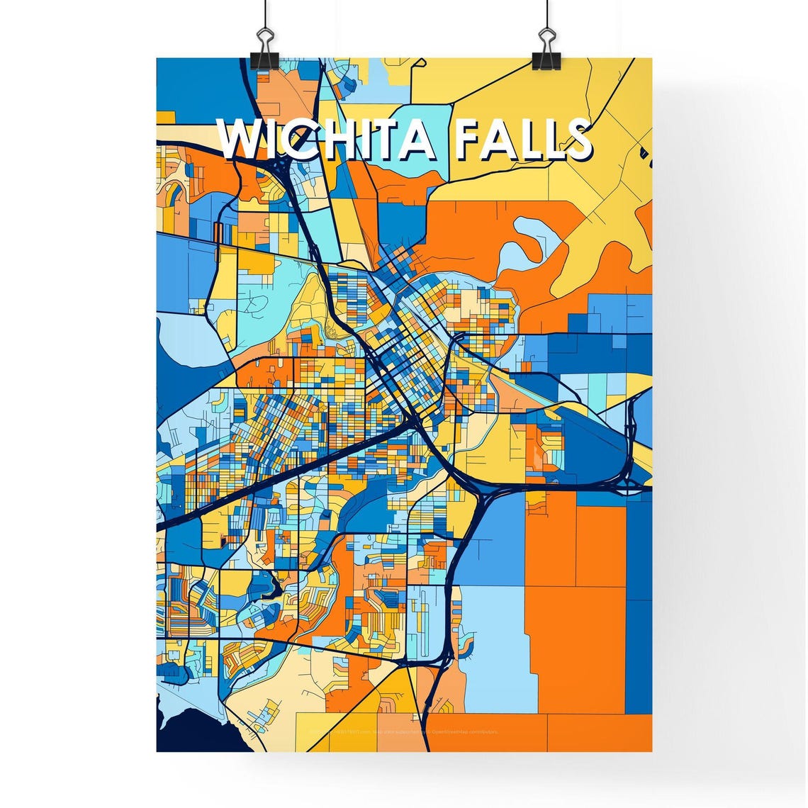 Wichita Falls Texas Bold Colorful City Map Art Print Wall Decor - Image 4