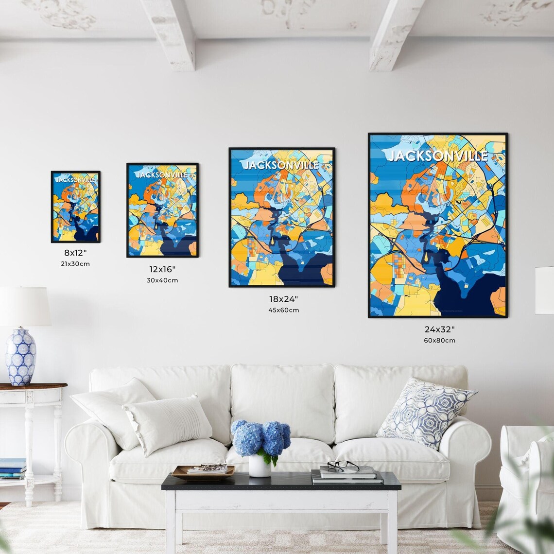 Jacksonville North Carolina Vibrant Colorful City Map Art Poster for Home Decor - Image 3