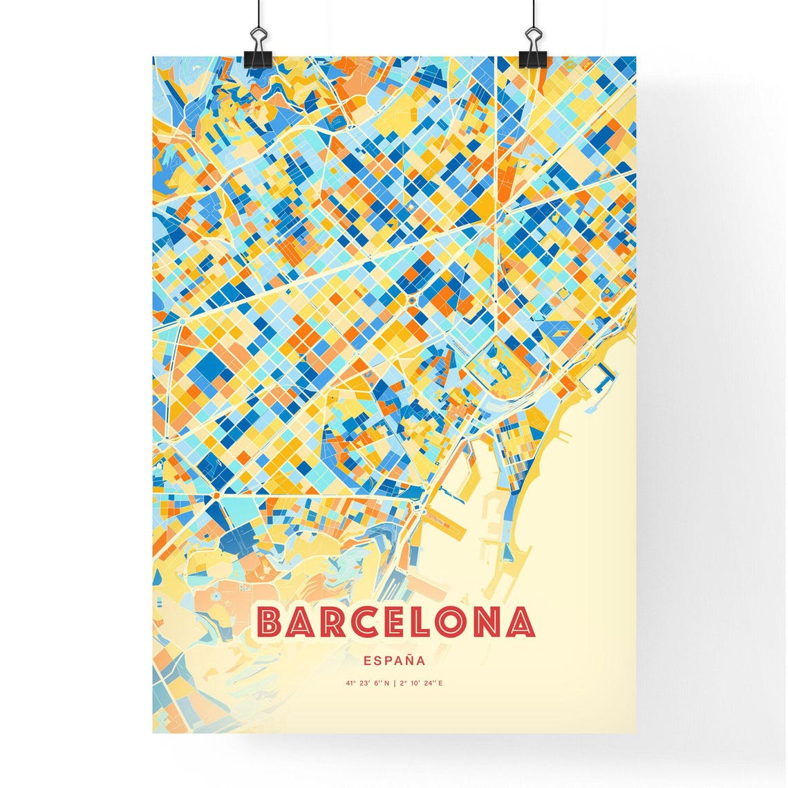 Vibrant Barcelona Spain Blue Orange City Street Map Art Poster - Image 3