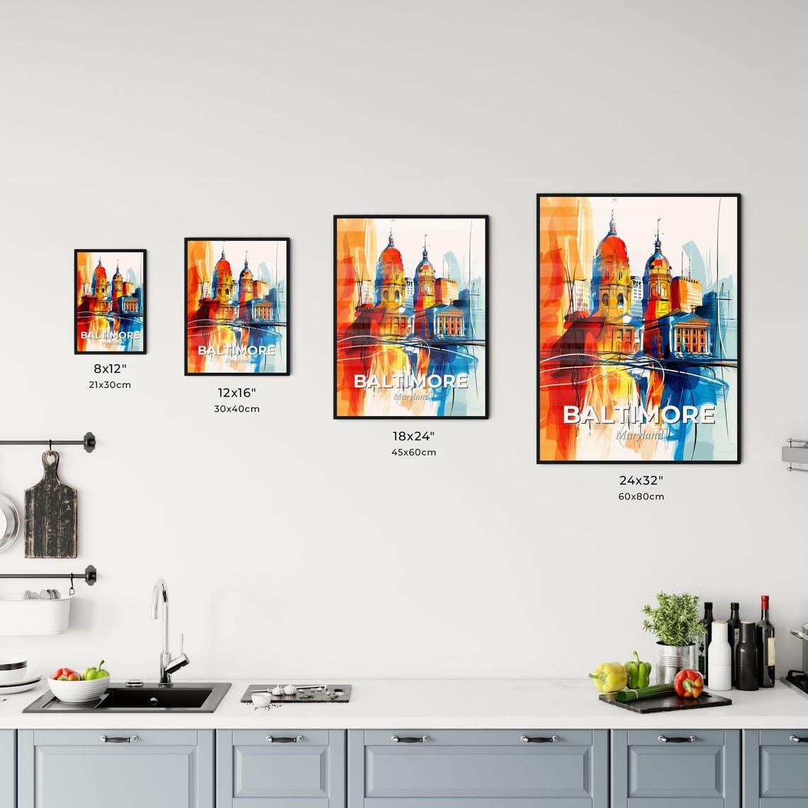 Baltimore Maryland Vibrant Watercolor Harbor Skyline Art Poster - Image 3