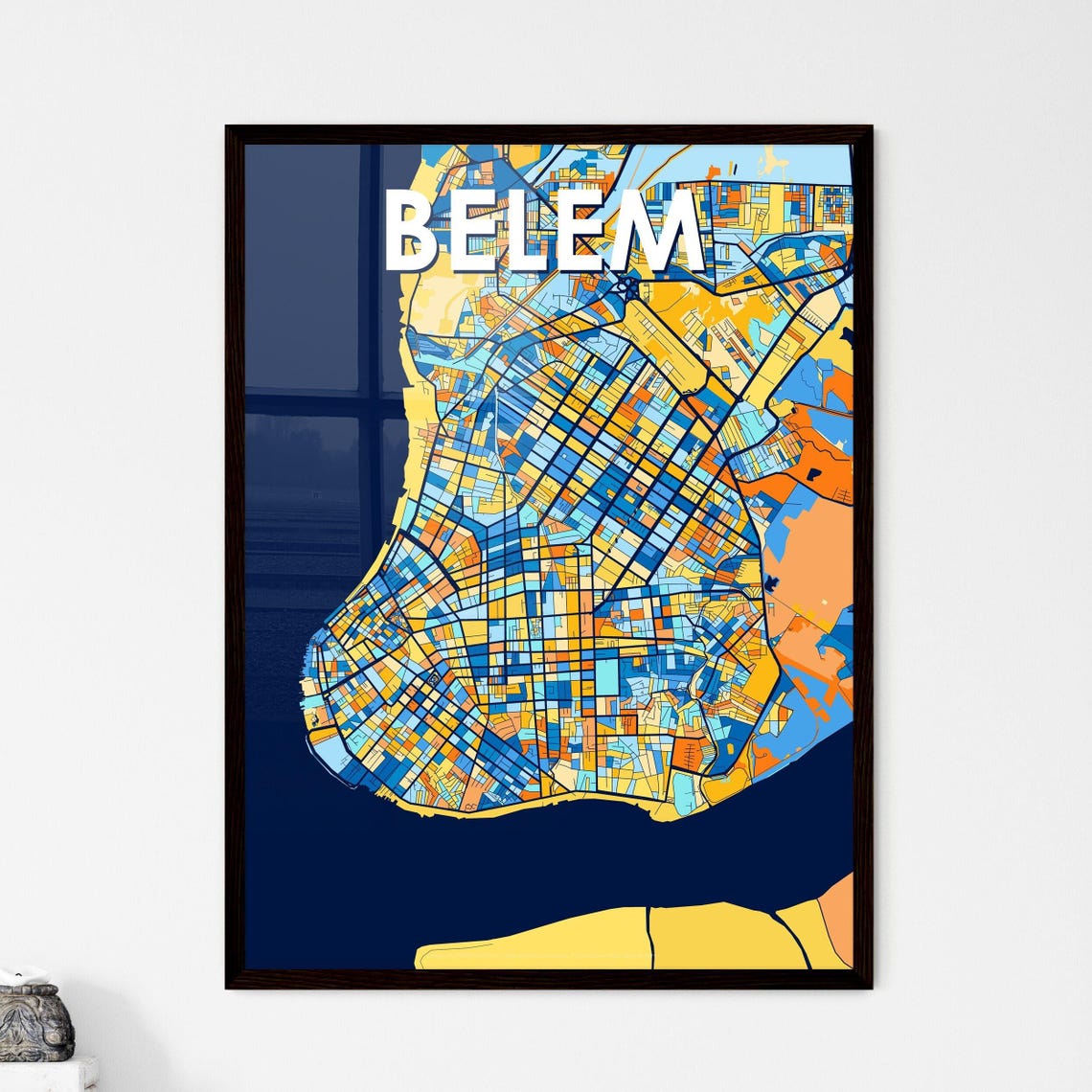 Belem Brazil Blue Orange City Map Poster Bold Modern Street Grid Art