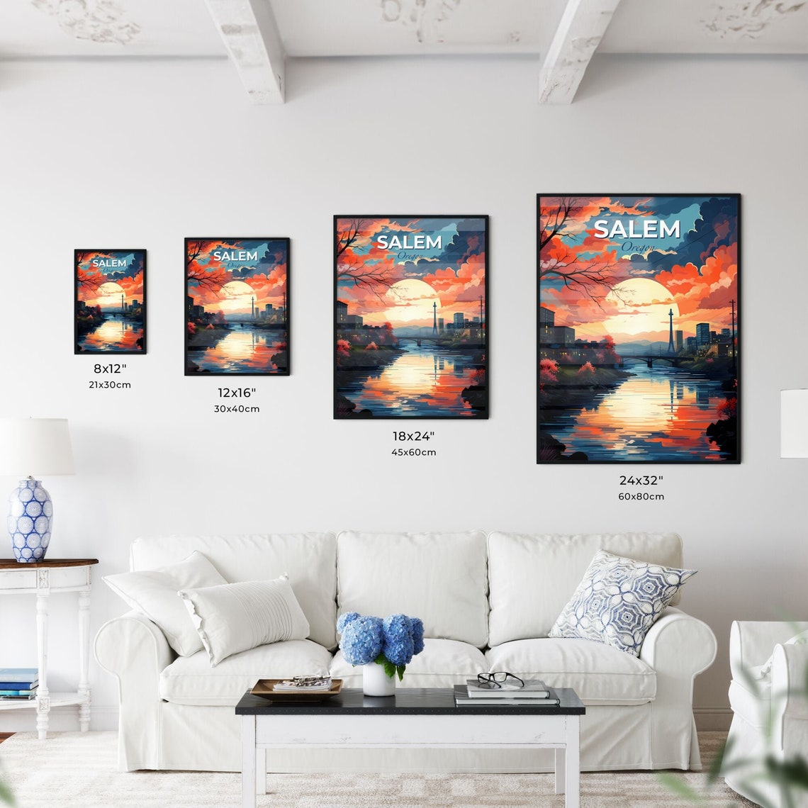 Salem Oregon Sunset River Bridge Skyline Vintage Travel Poster - Image 3