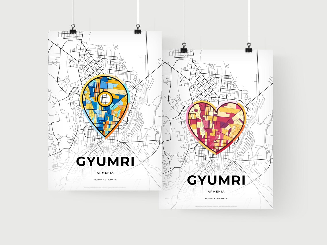 Gyumri Armenia Modern Minimalist Heart Street Map Art Poster - Image 2