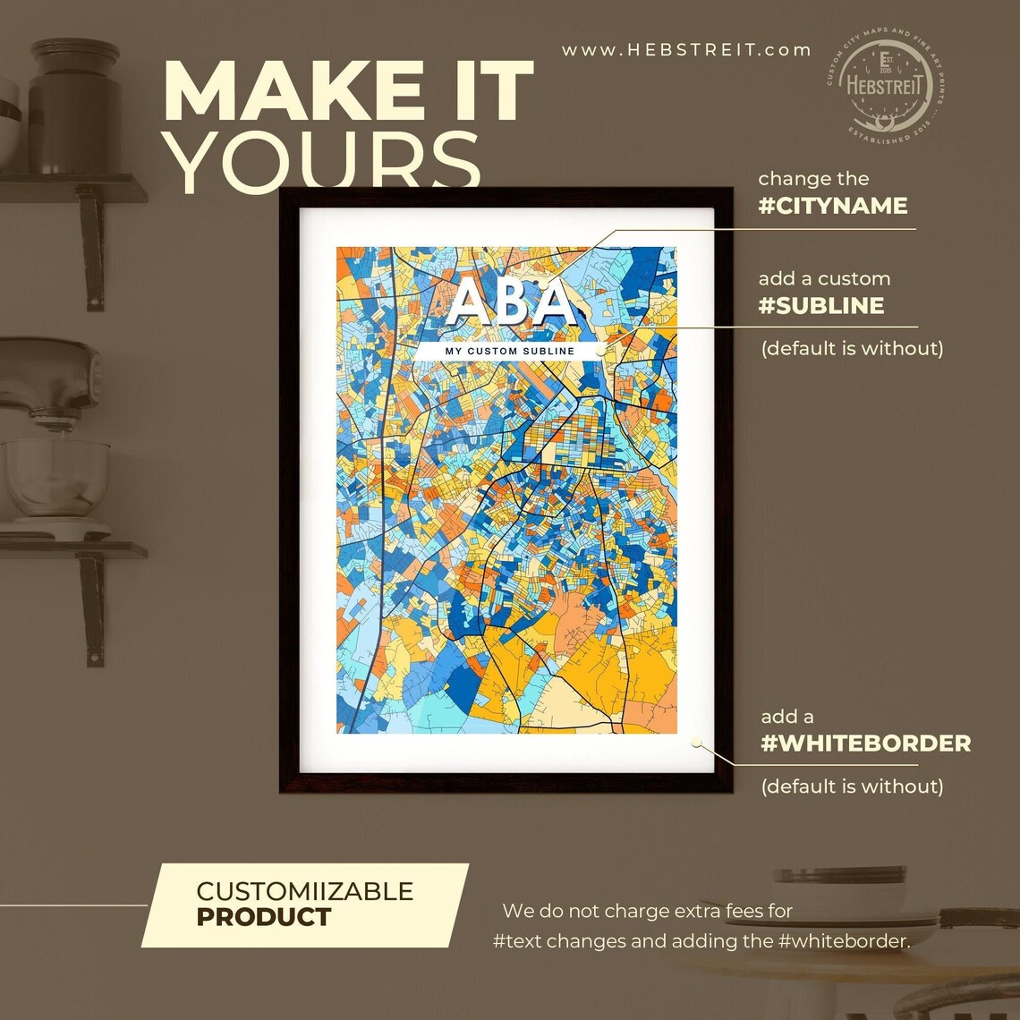 Aba Nigeria Blue Orange Colorful City Street Map Art Poster Gift - Image 2